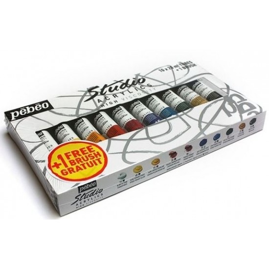 Set of 10 x 20ml with Brush Pebeo Studio Acrylic Paint